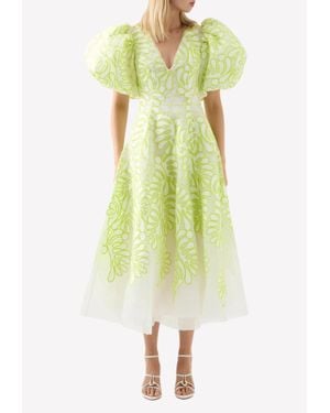 Aje. Botanical Applique Midi Dress - Yellow