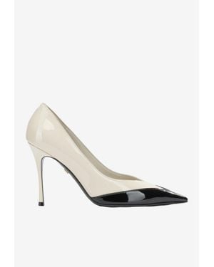 Ferragamo Yasmin 95 Cap-Toe Patent Leather Pumps - White
