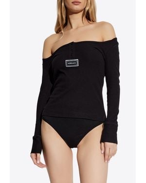 Versace Logo Tag Long-Sleeved Top - Black
