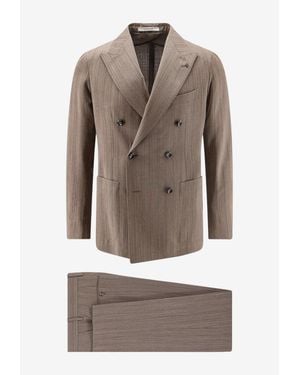 Tagliatore Double-Breasted Herringbone Suit - Gray