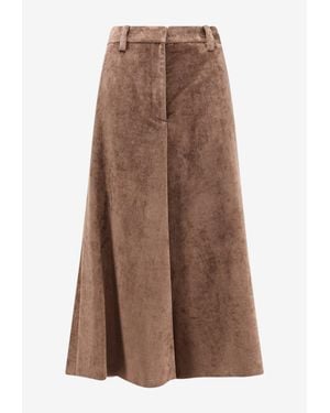 Brunello Cucinelli Fluid Corduroy Midi Flute Skirt - Brown