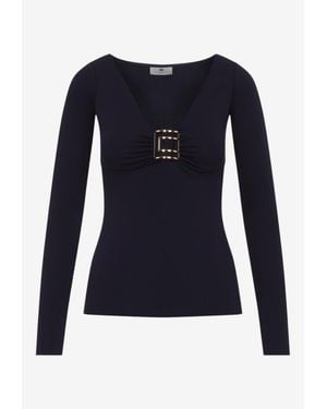 Elisabetta Franchi Long-Sleeved Fitted Top - Blue