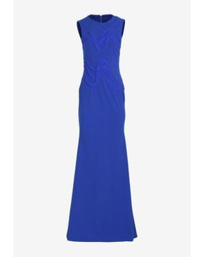 ZEENA ZAKI Rhinestone Embellished Crepe Gown - Blue