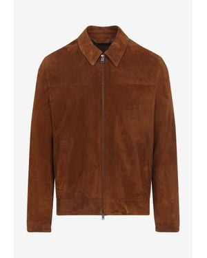 Brioni Zip-Up Suede Jacket - Brown