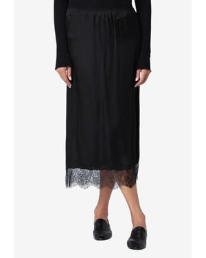 Anine Bing Shelby Silk Satin Midi Skirt - Black
