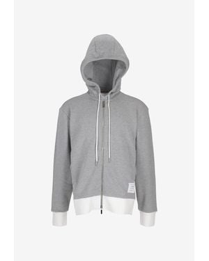 Thom Browne Loopback 4-Bar Zip-Up Hooded Sweatshirt - Gray