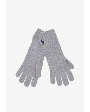 Ralph Lauren Cable Knit Logo Wool Gloves - White