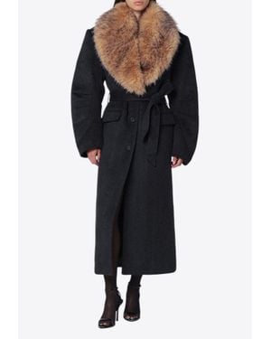 ROTATE BIRGER CHRISTENSEN Faux-Fur Collar Long Coat - Black