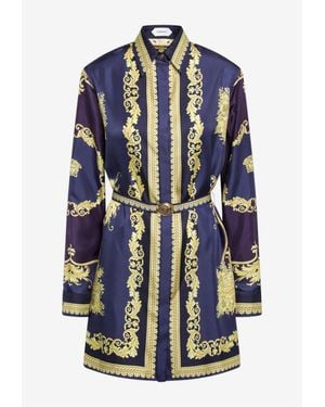 Versace Baroque Print Silk Mini Dress - Blue