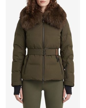 Moncler Sioule Short Down Jacket With Removable Fur Collar - Green