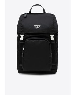 Prada Re-Nylon Triangle Logo Backpack - Black