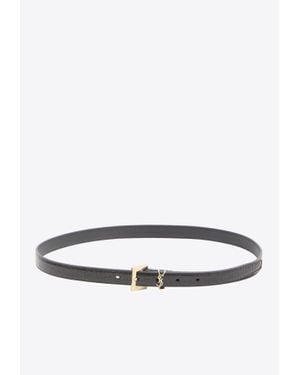 Saint Laurent Cassandre Croc-Embossed Leather Belt - White