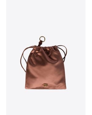Miu Miu Logo Plaque Satin Pouch Bag - Brown