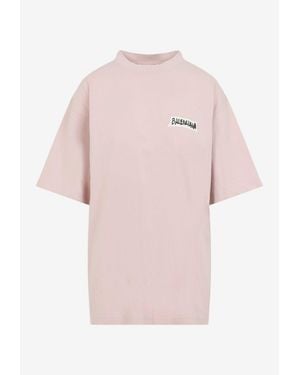 Balenciaga Masking Tape Logo Loose-Fit T-Shirt - Pink