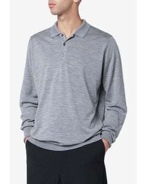 John Smedley Long-Sleeved Wool Polo T-Shirt - Grey