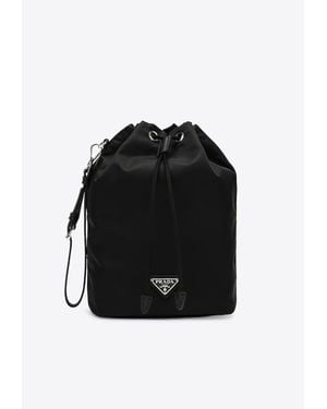 Prada Triangle Logo Re-Nylon Bucket Bag - Black