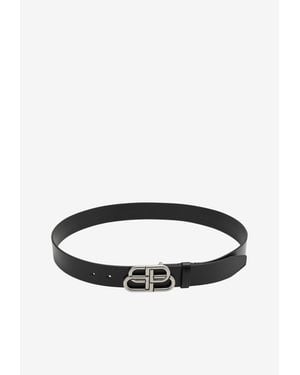 Balenciaga Large Bb Logo Leather Belt - White