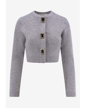 Self-Portrait Wool-Blend Cropped Cardigan - Grey
