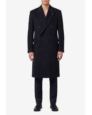 Lardini Double-Breasted Wool Coat - Black