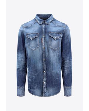 DSquared² Cotton-Blend Denim Long-Sleeve Shirt - Blue