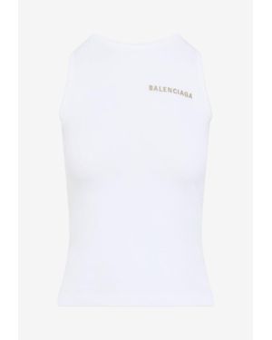 Balenciaga Embroidered Logo Cropped Tank Top - White