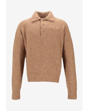 Ami Paris Alpaca-Blend Polo Sweater - White