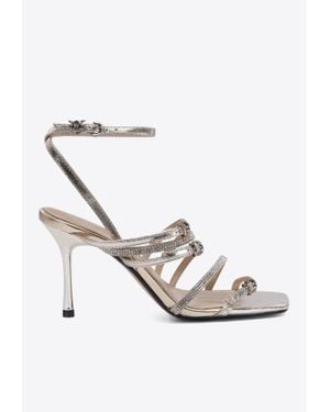 Pinko Lisa 85 Crystal-Embellished Leather Sandals - White
