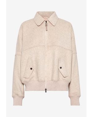 Brunello Cucinelli Cashmere-Blend Zip-Up Jacket - Natural