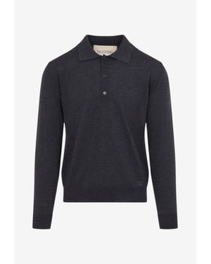 Valentino Fine Knit Wool Polo Sweater - Blue
