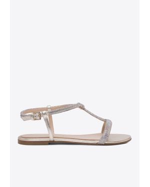 Ninalilou Elisa Crystal Embellished Leather Sandals - White