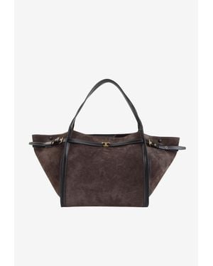 Tod's Medium T Signature Suede Tote Bag - Brown