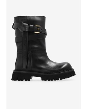 Moschino Belted Leather Ankle Boots - Black