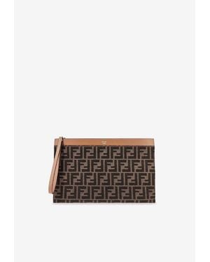 Fendi Medium Ff Jacquard Flat Pouch Bag - White