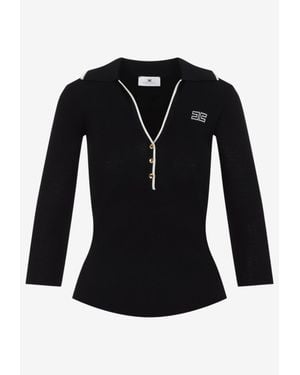 Elisabetta Franchi Knit Polo Sweater - Black