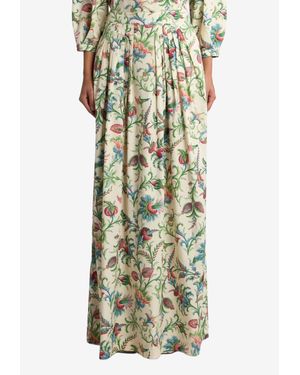 Etro Floral Print Pleated Maxi Skirt - Green