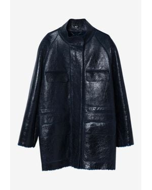 Fendi High-Neck Sheepskin Jacket - Blue