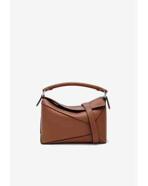 Loewe Small Puzzle Calf Leather Top Handle Bag - Brown