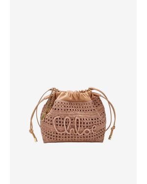 Chloé Mini Summer Banana Drawstring Raffia Bucket Bag - Natural