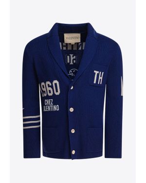 Valentino Chez Logo Wool Cardigan - Blue