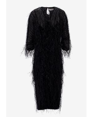 Lanvin Feather-Embellished Midi Dress - Black