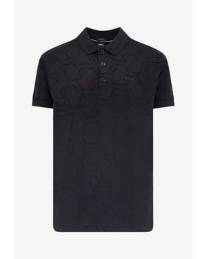 BOSS Geometric Pattern Polo T-Shirt - Black