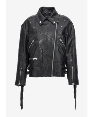 Versace Fringed Leather Jacket - Black