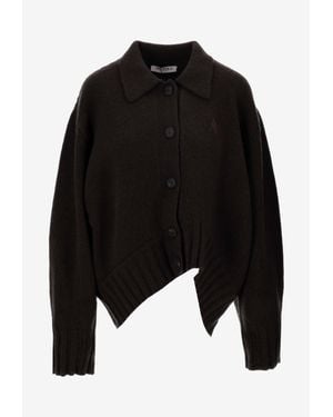 The Attico Asymmetric Wool Cashmere Cardigan - Black