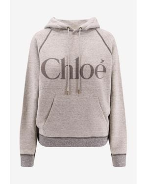 Chloé Logo Print Oversized Hoodie - Grey