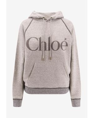 Chloé Logo Print Oversized Hoodie - Grey