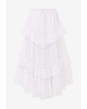 Chloé Ruffled Tiered Midi Skirt - White