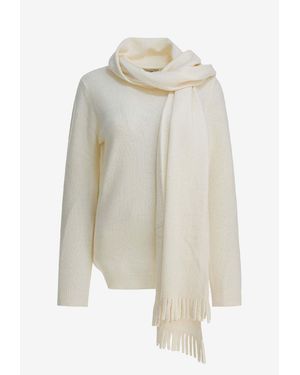 Sandbeige Wool Scarfed Sweater - White
