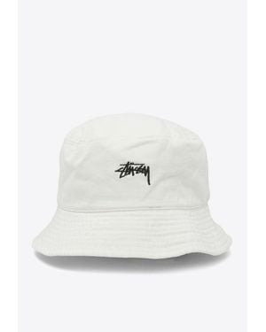 Stussy Logo Embroidered Bucket Hat - White