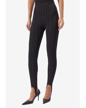 Mugler Piped-Boning Stirrup Leggings - Black