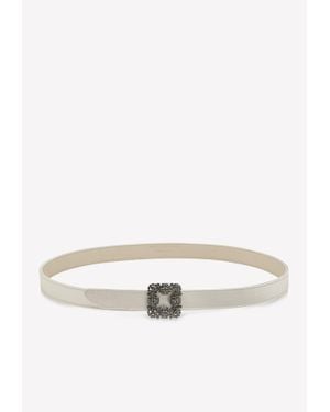 Manolo Blahnik Mini Hangisi Crystal Buckle Satin Belt - Natural